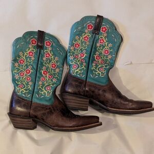 Ariat Women's Cowgirl Boots Aqua Blue Floral Leather